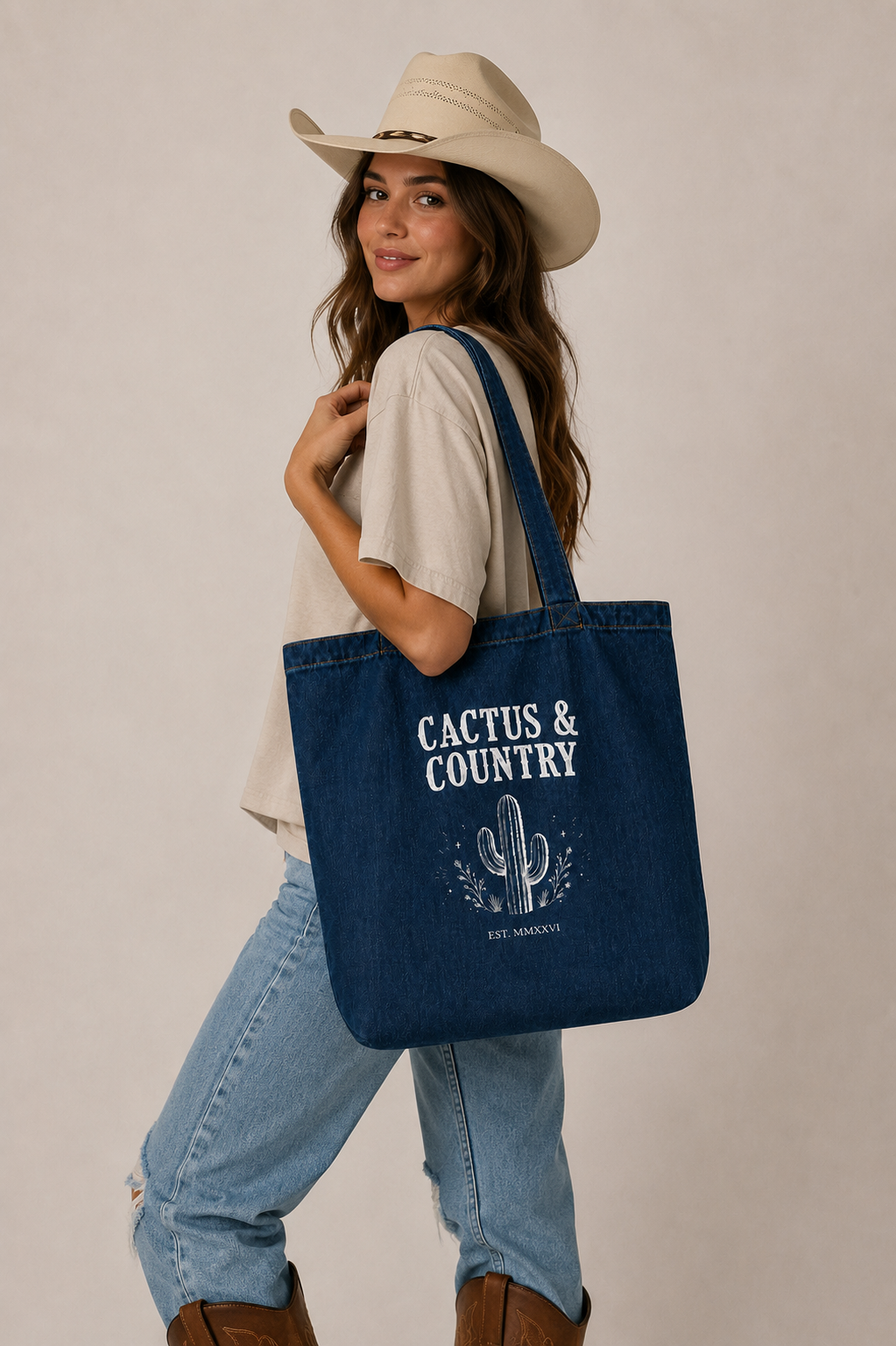 Cactus & Country logo organic denim tote bag – view 2