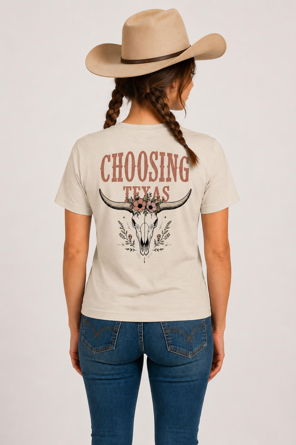Choosing Texas longhorn graphic tee in heather dust by Cactus & Country