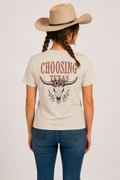 Choosing Texas longhorn graphic tee in heather dust by Cactus & Country