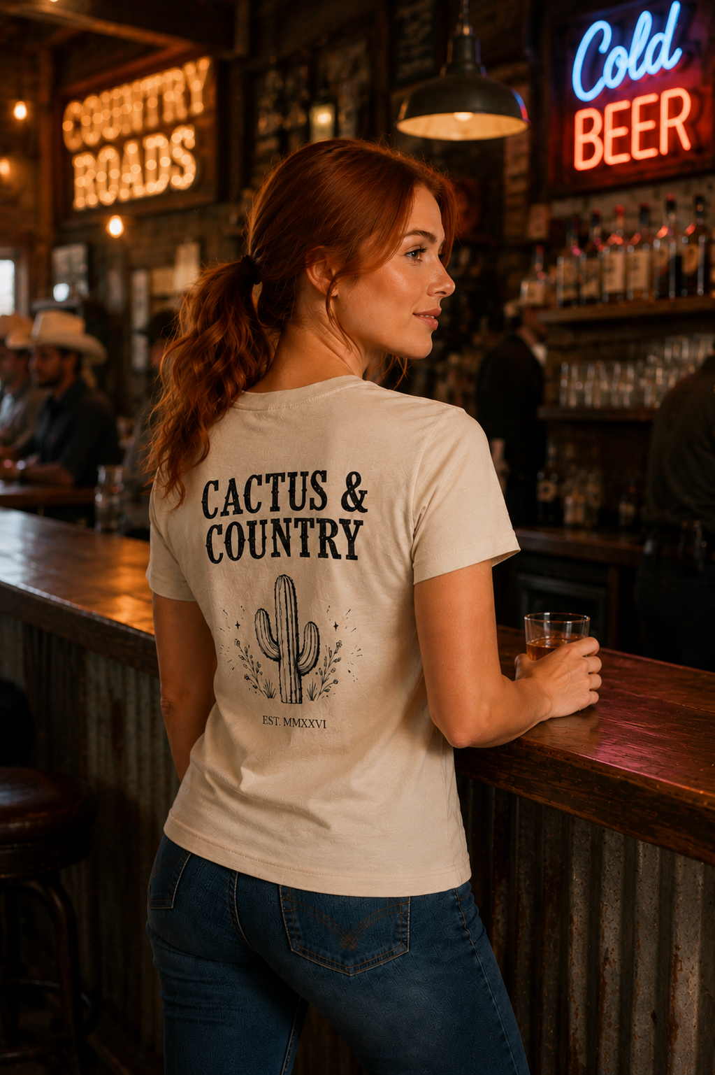 Cactus & Country western logo tee in heather dust – view 2