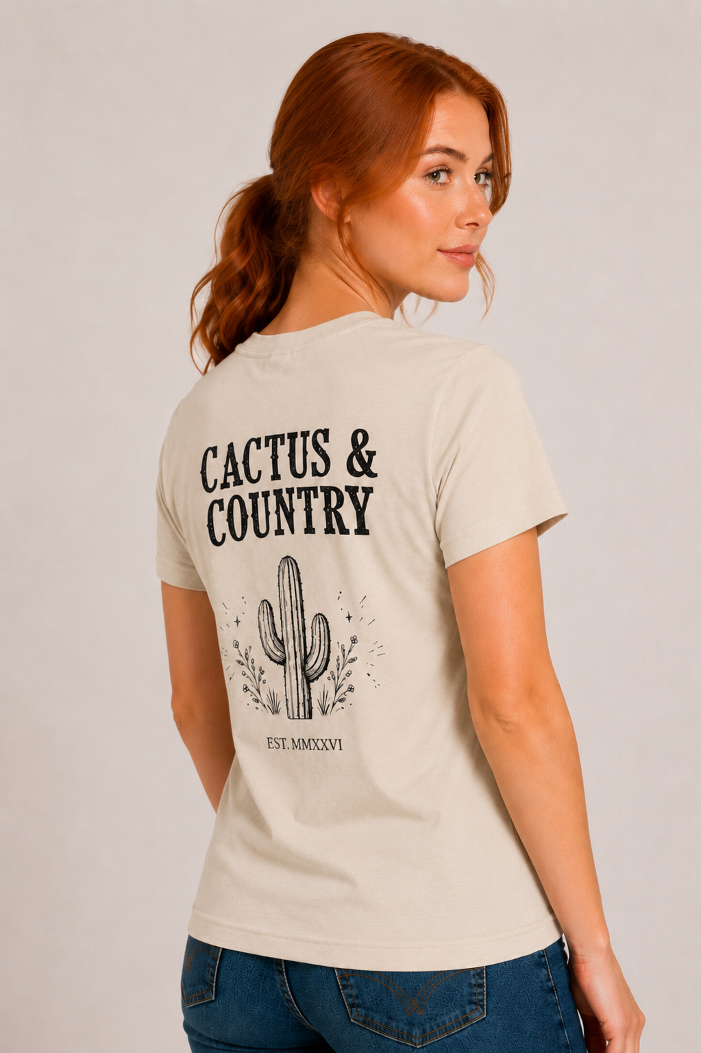 Cactus & Country western logo tee in heather dust – view 4