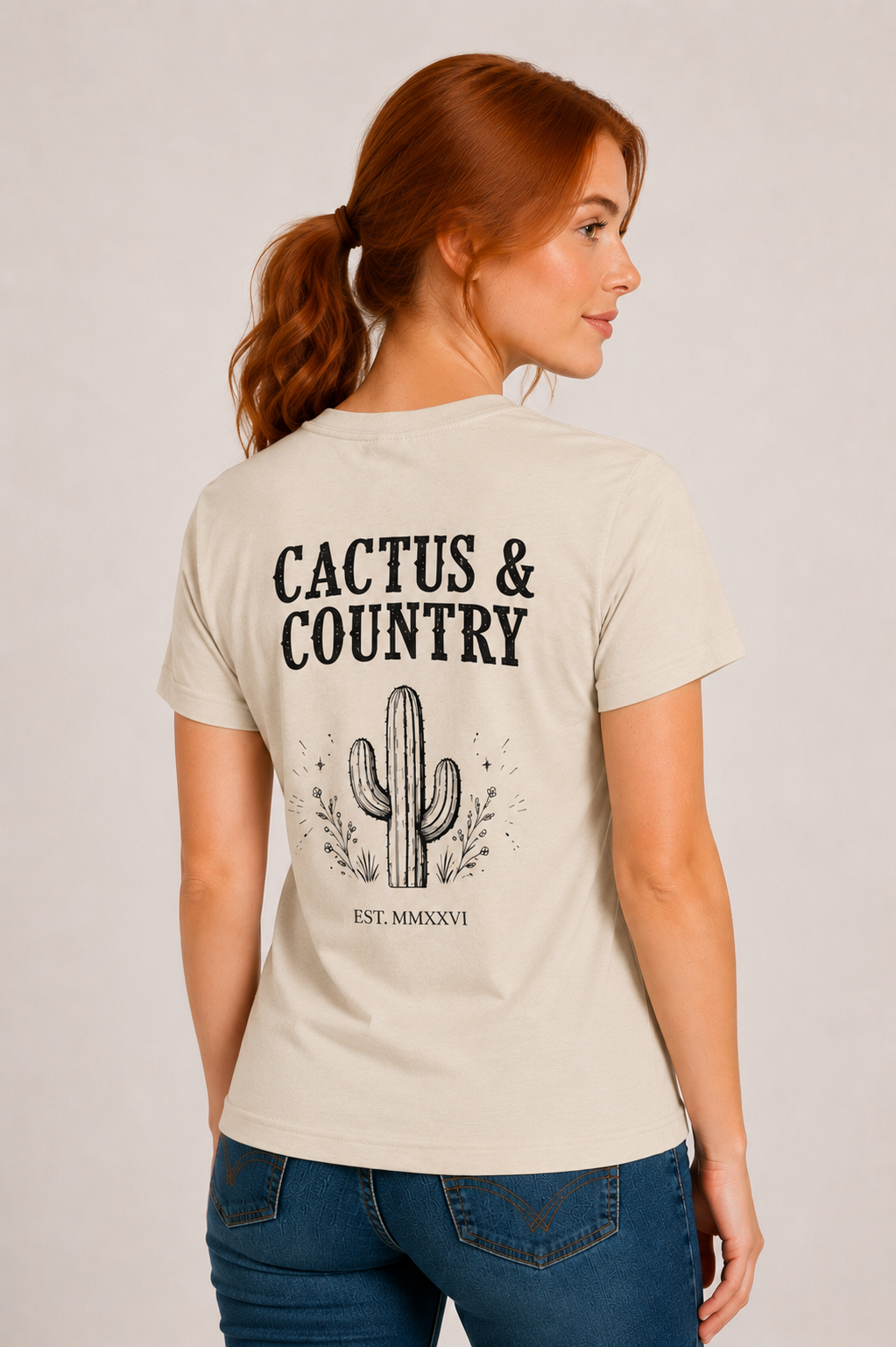 Cactus & Country western logo tee in heather dust