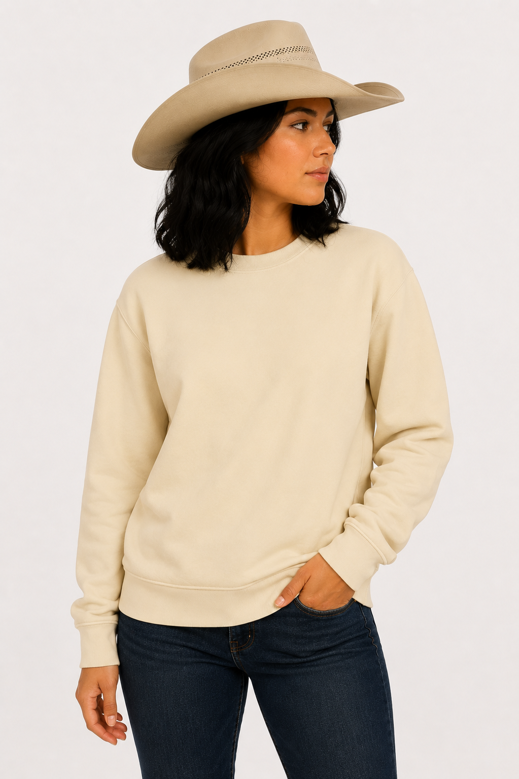 Choosing Texas longhorn sweatshirt in bone by Cactus & Country – view 3