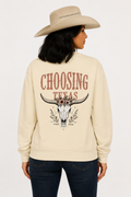 Choosing Texas longhorn graphic sweatshirt in bone by Cactus & Country