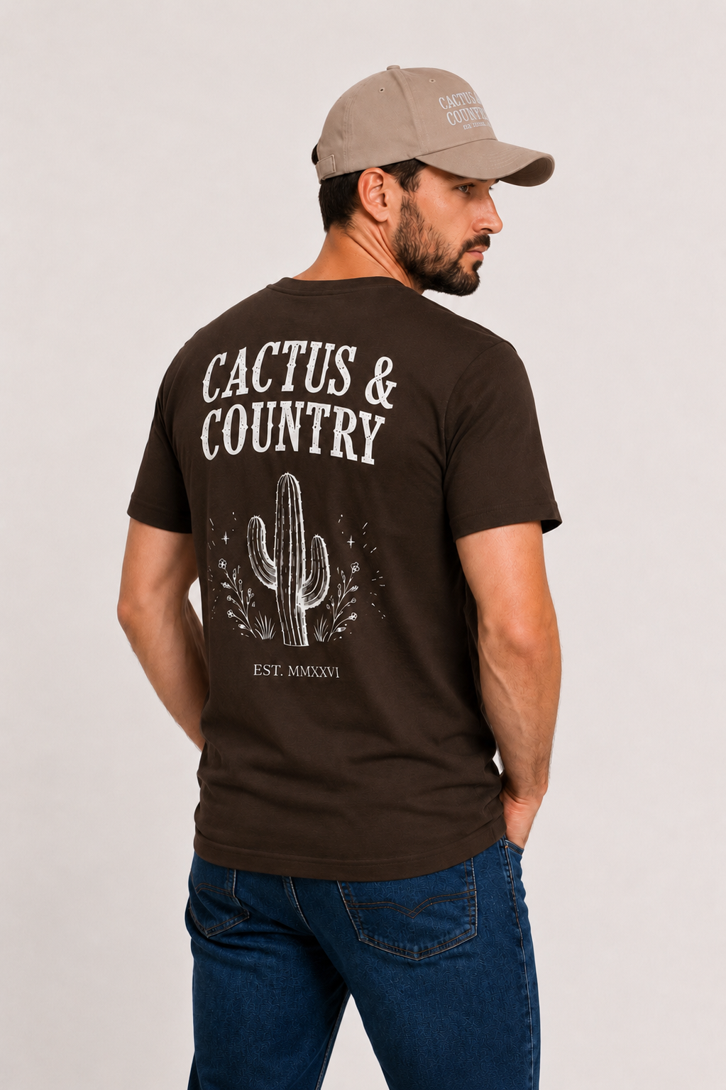 Cactus & Country western logo tee in brown – view 4