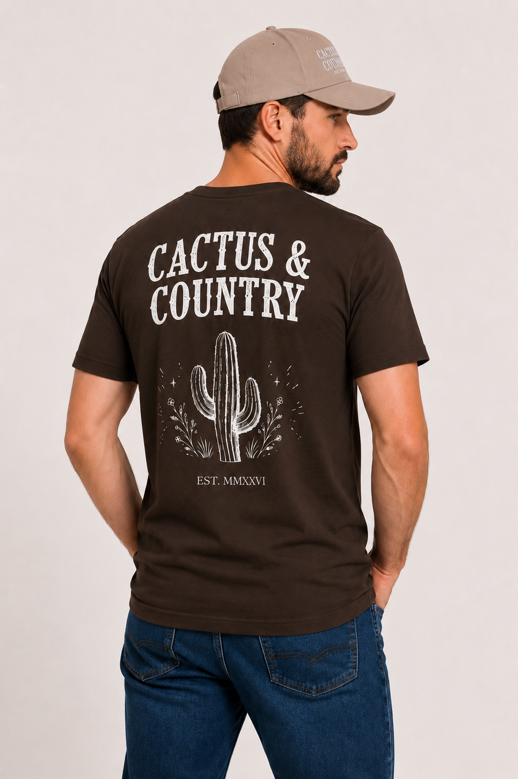 Cactus & Country western logo tee in brown