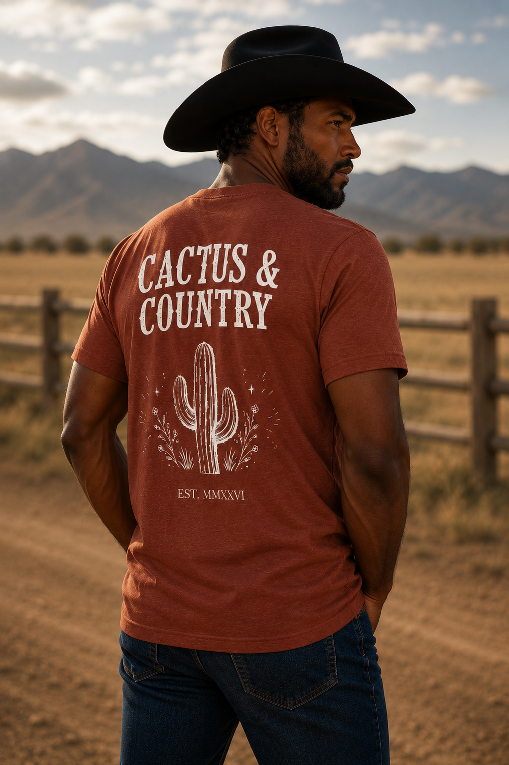 Cactus & Country western logo tee in heather clay – view 2
