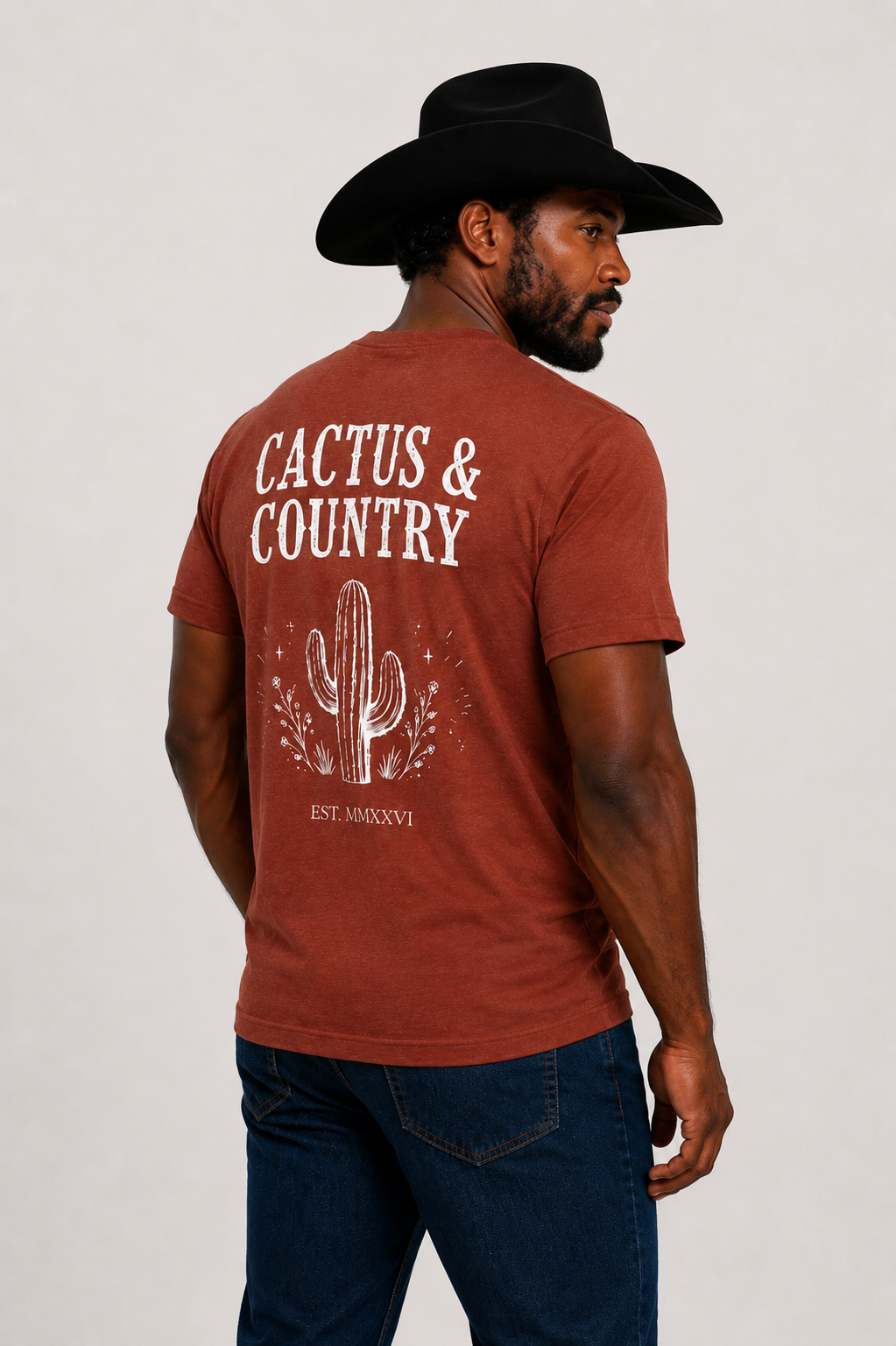 Cactus & Country western logo tee in heather clay – view 4
