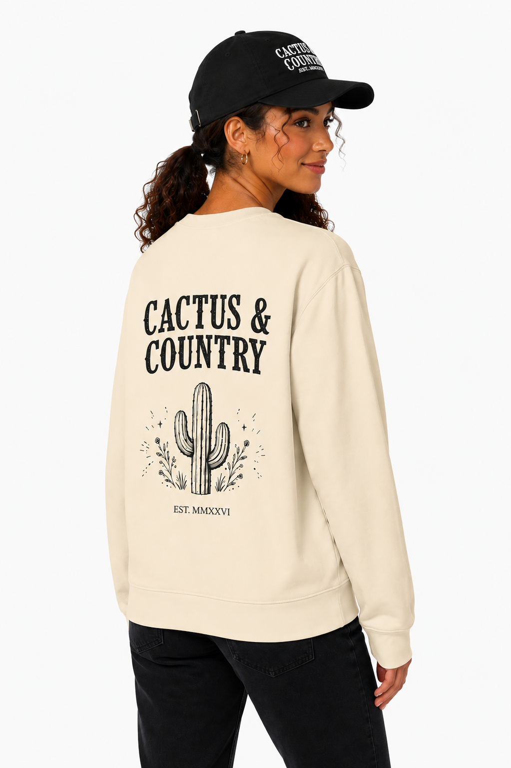Cactus & Country western logo crewneck sweatshirt in bone – view 4