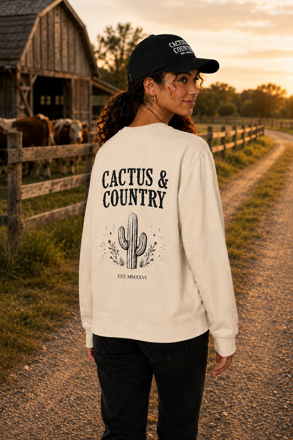 Cactus & Country western logo crewneck sweatshirt in bone – view 2
