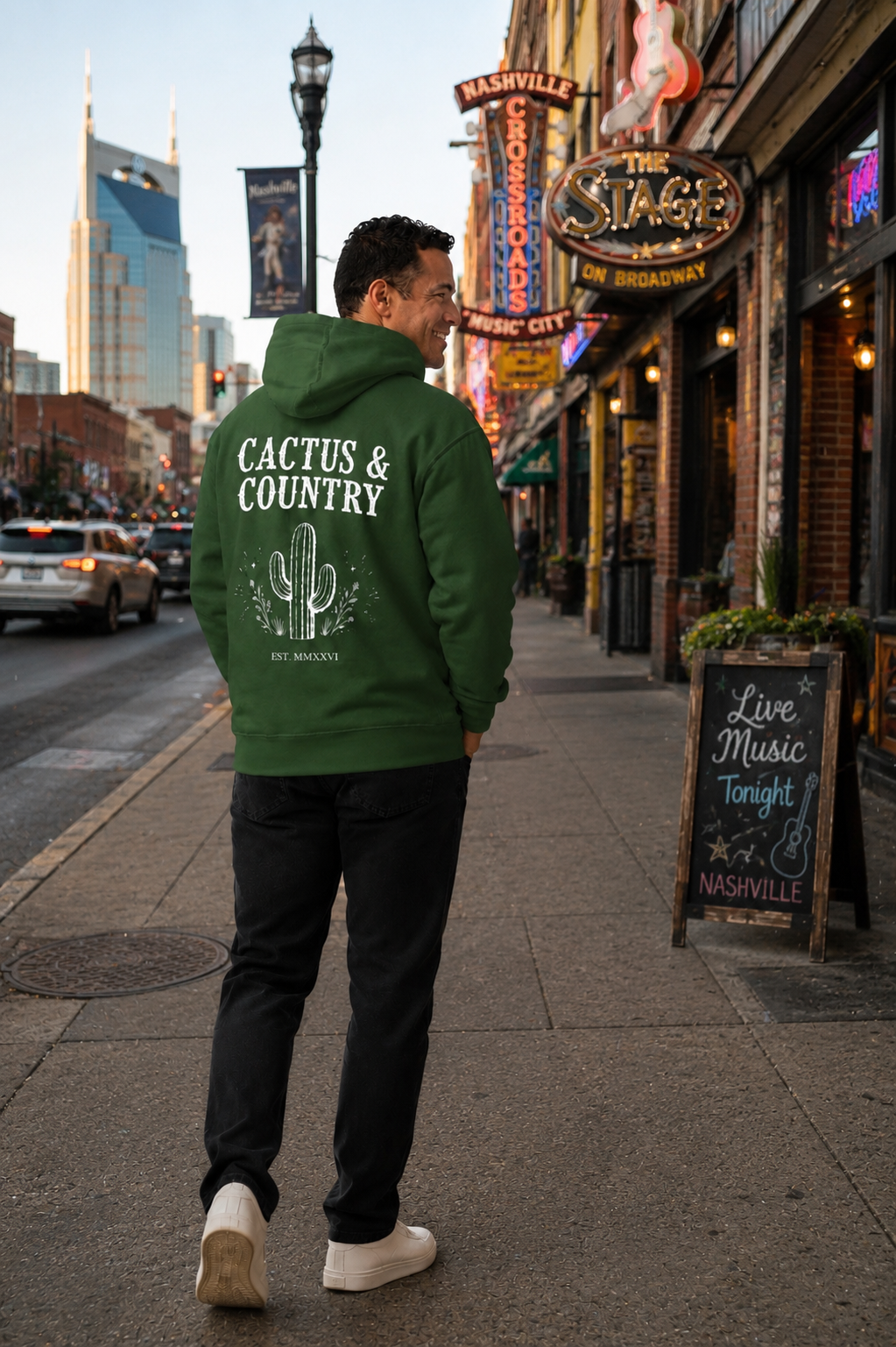 Cactus & Country western logo hoodie in forest green – view 2