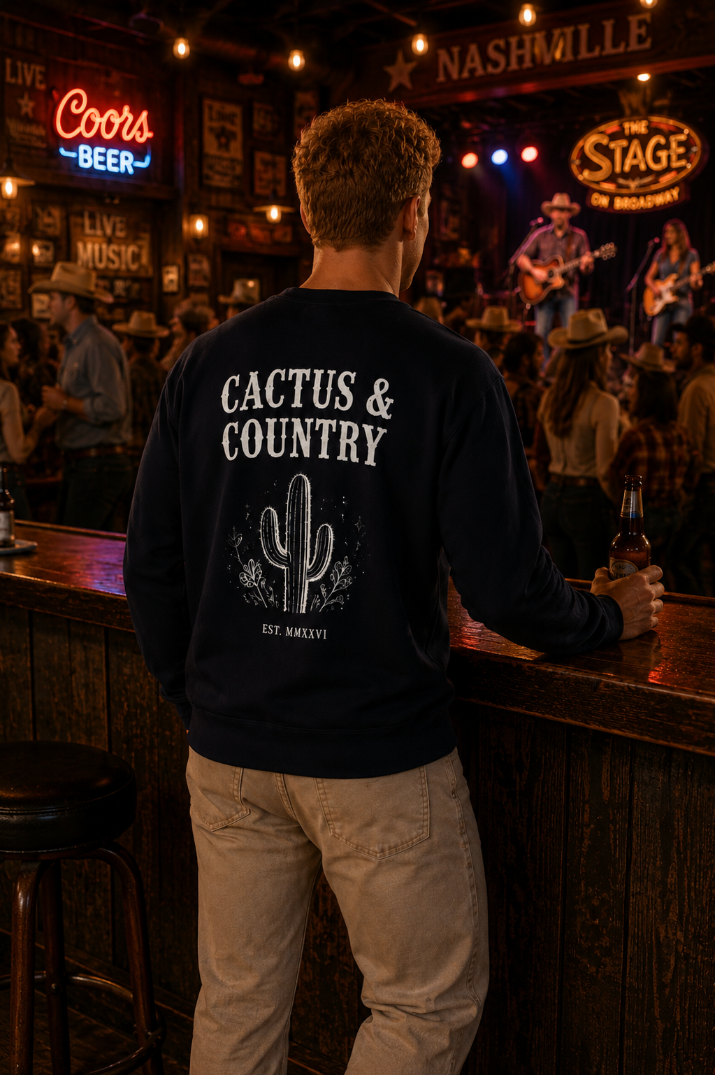 Cactus & Country western logo crewneck sweatshirt in navy – view 2