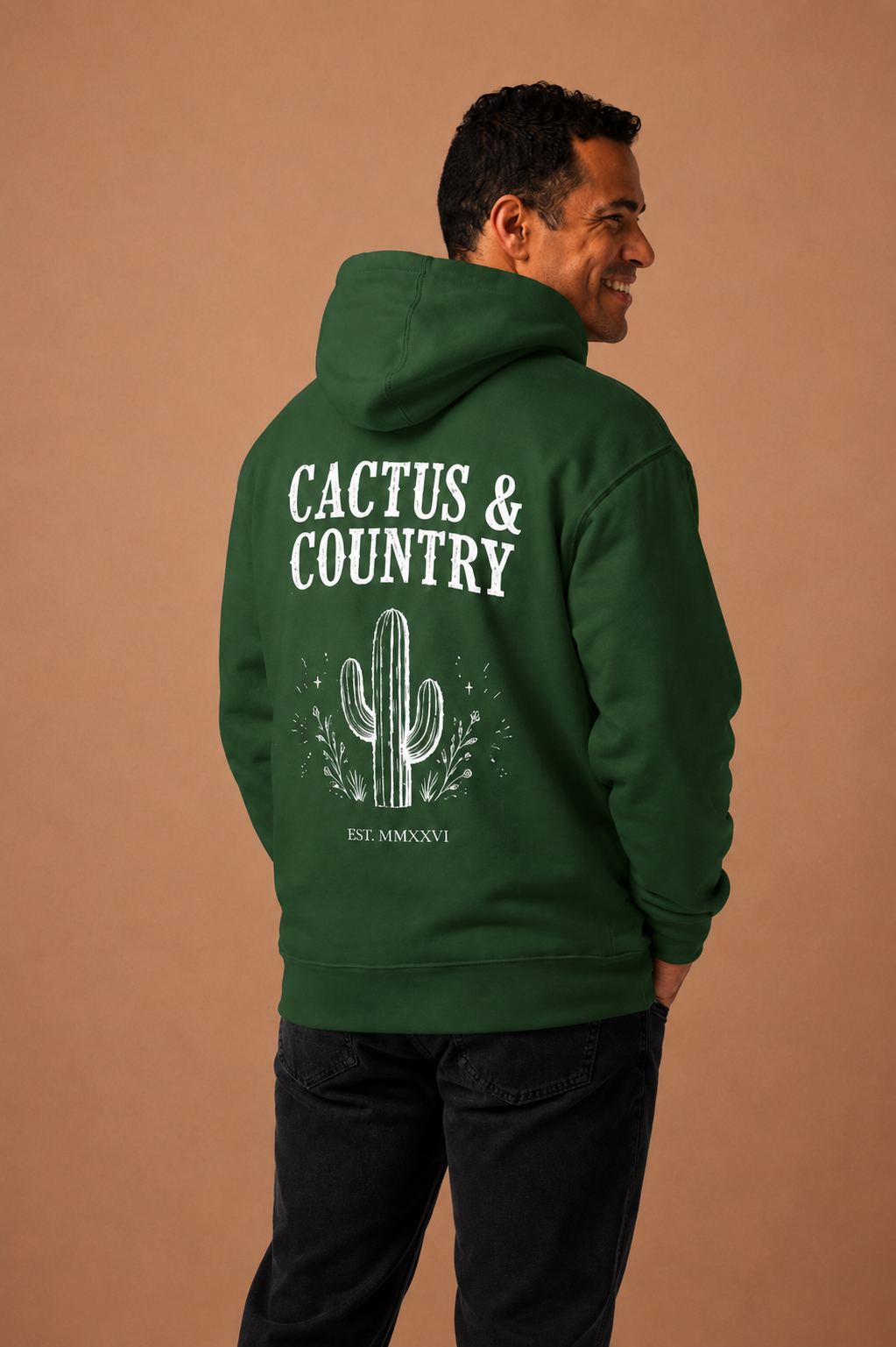 Cactus & Country western logo hoodie in forest green – view 4